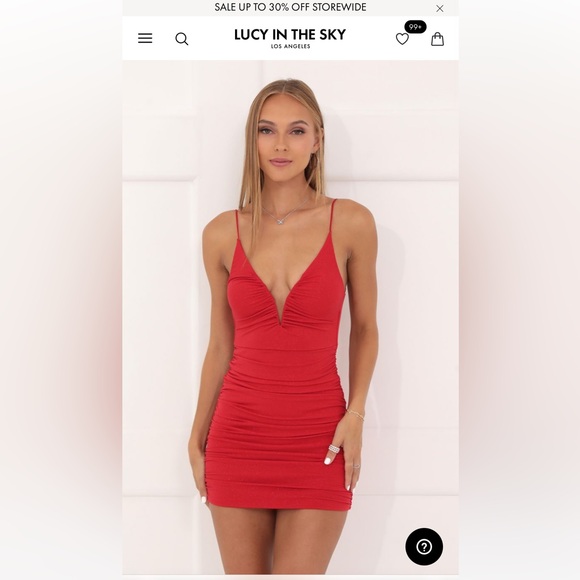 Lucy in the Sky Glitter Ruched Bodycon Dress in Red - Picture 5 of 5
